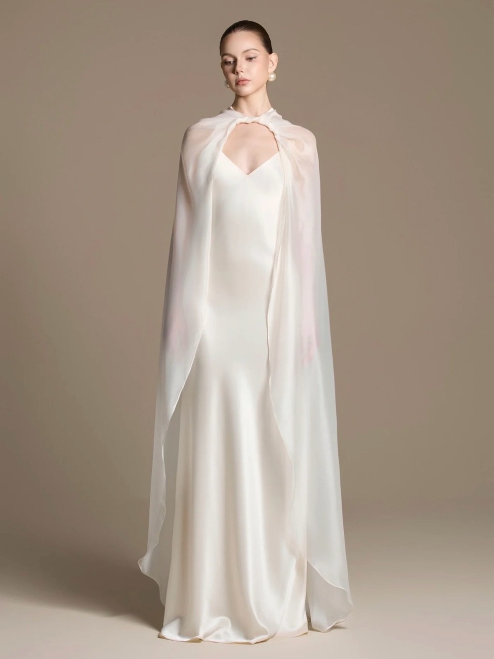 Elegant Ivory Backless Slip Dress with Button Detail - Picture 1 of 10